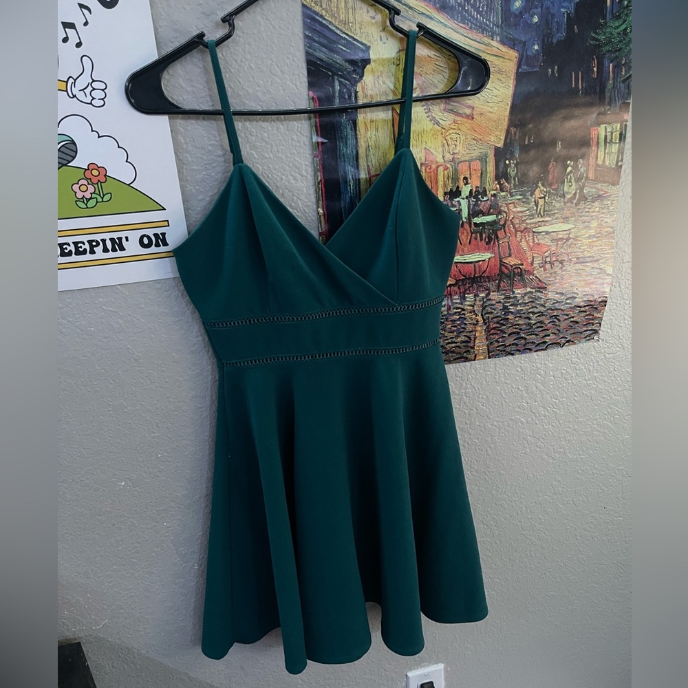 Spaghetti strap dark green dress